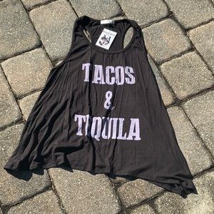 NEW WITH TAGS “TACOS & TEQUILA” GRAPHIC PRINTED TANK TOP, SIZE SMALL